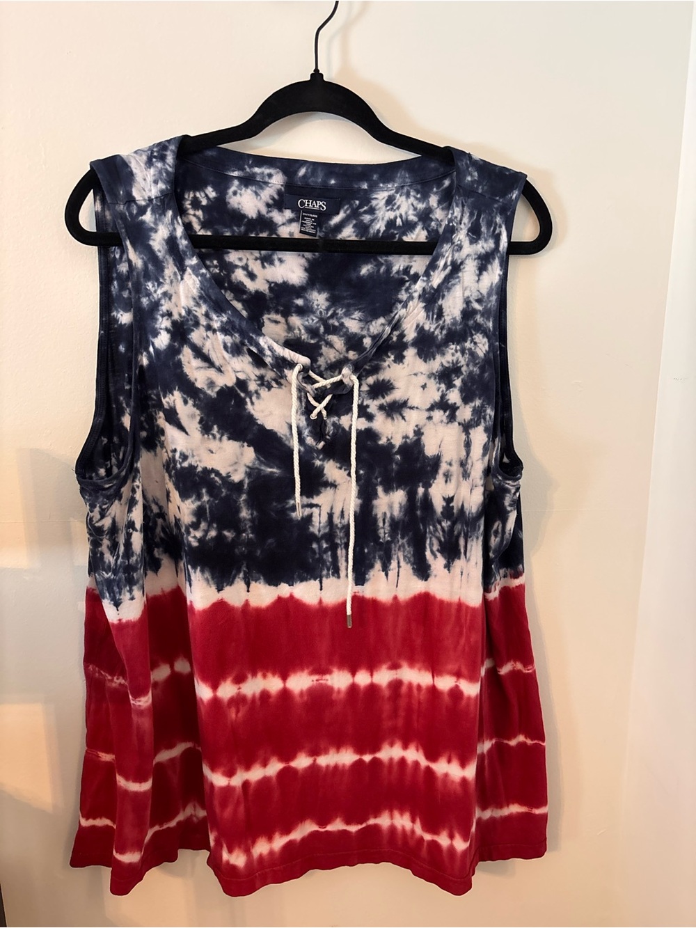 Chaps Red, white & blue Tie-Dye Lace-Up Tank